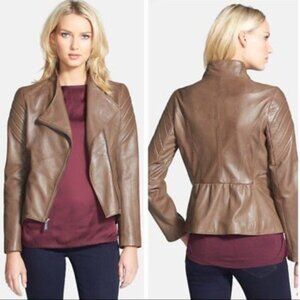 ELIE TAHARI Celeste Lamb Leather Moto Jacket